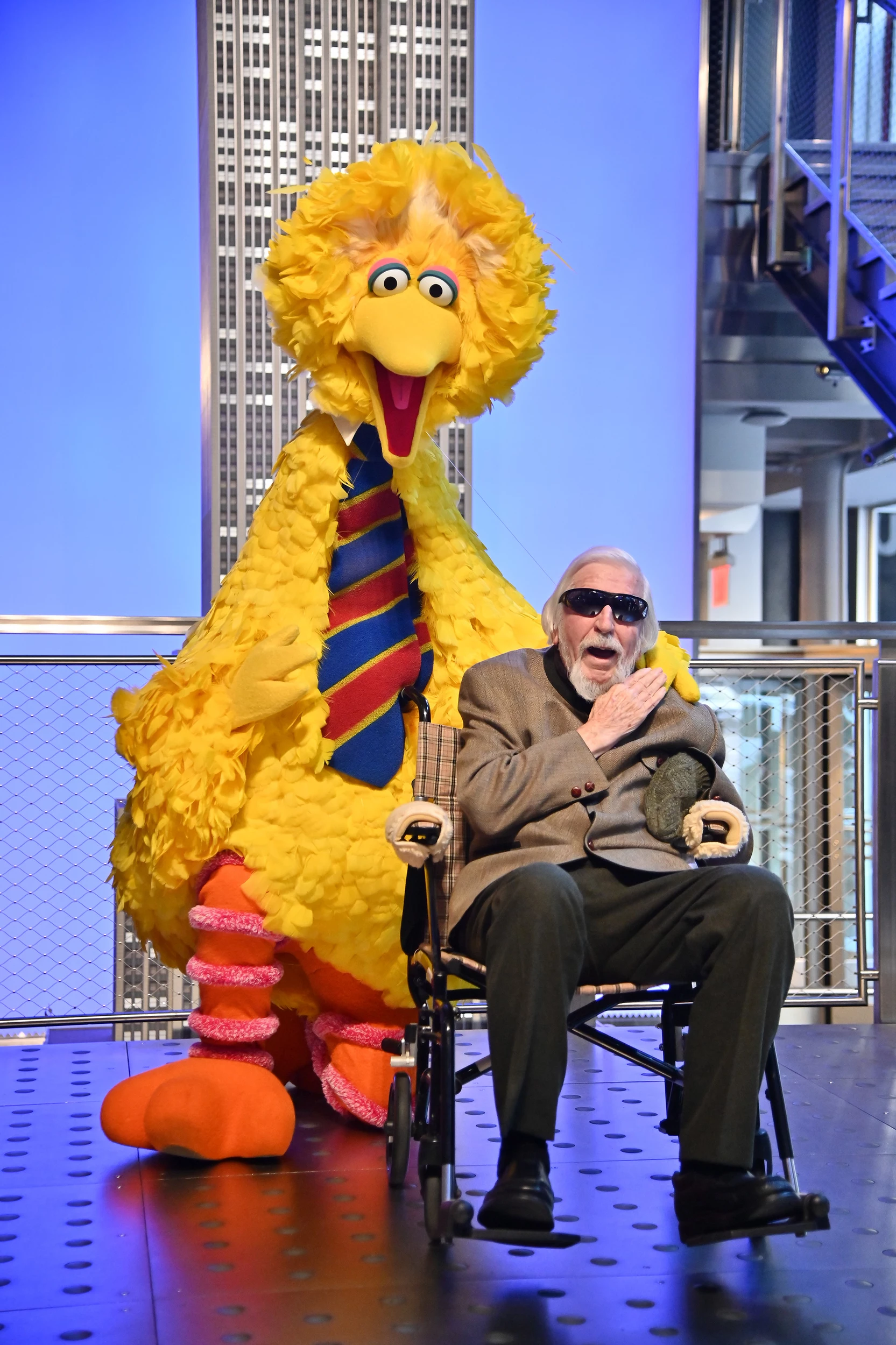 Sesame Street's Big Bird And Puppeteer Caroll Spinney Light The Empire State Building